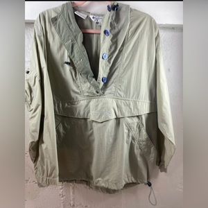 COLUMBIA WOMENS  MED  RIP STOP PULLOVER KANGAROO hoodie JACKET TAN HOODED khaki